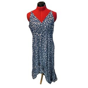 Womens Blue Floral Sundress Maxi Dress Spaghetti Strap Hi Low Ruffle XXL
